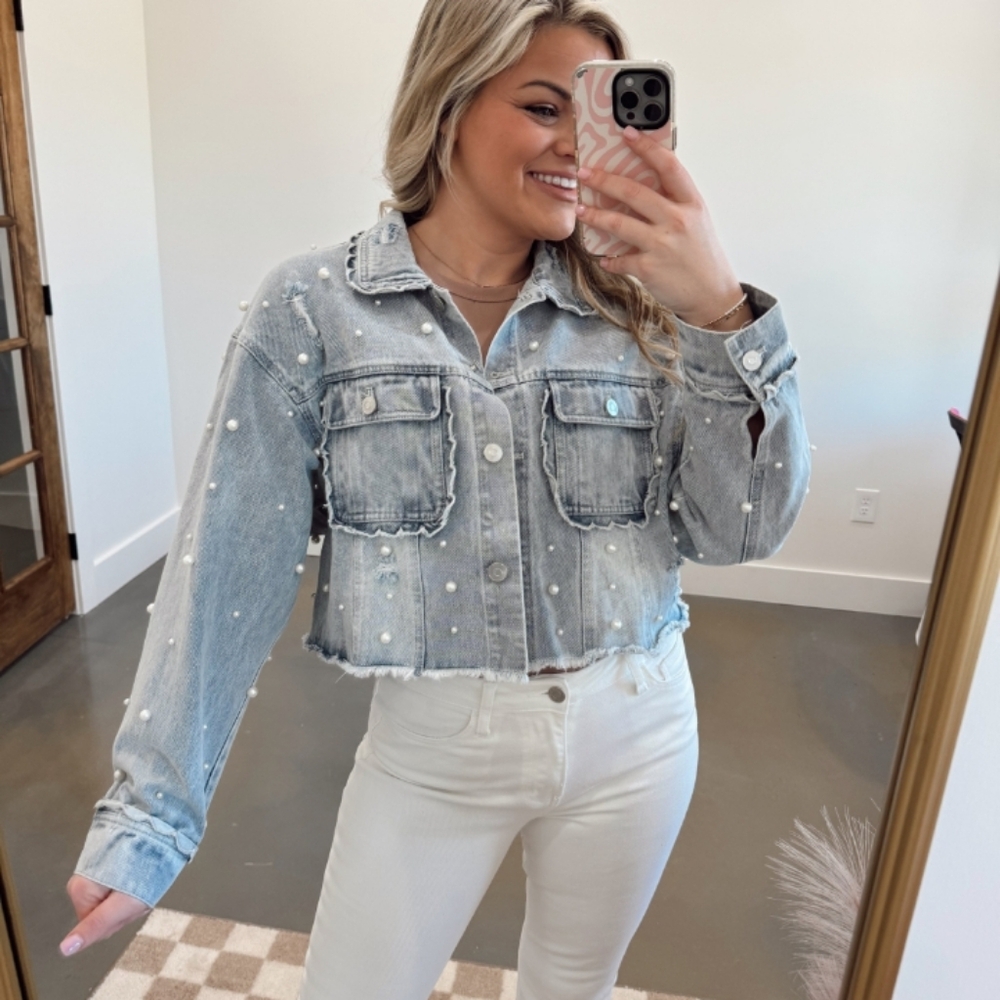 NWT Peach Love California Light Blue Denim Jacket